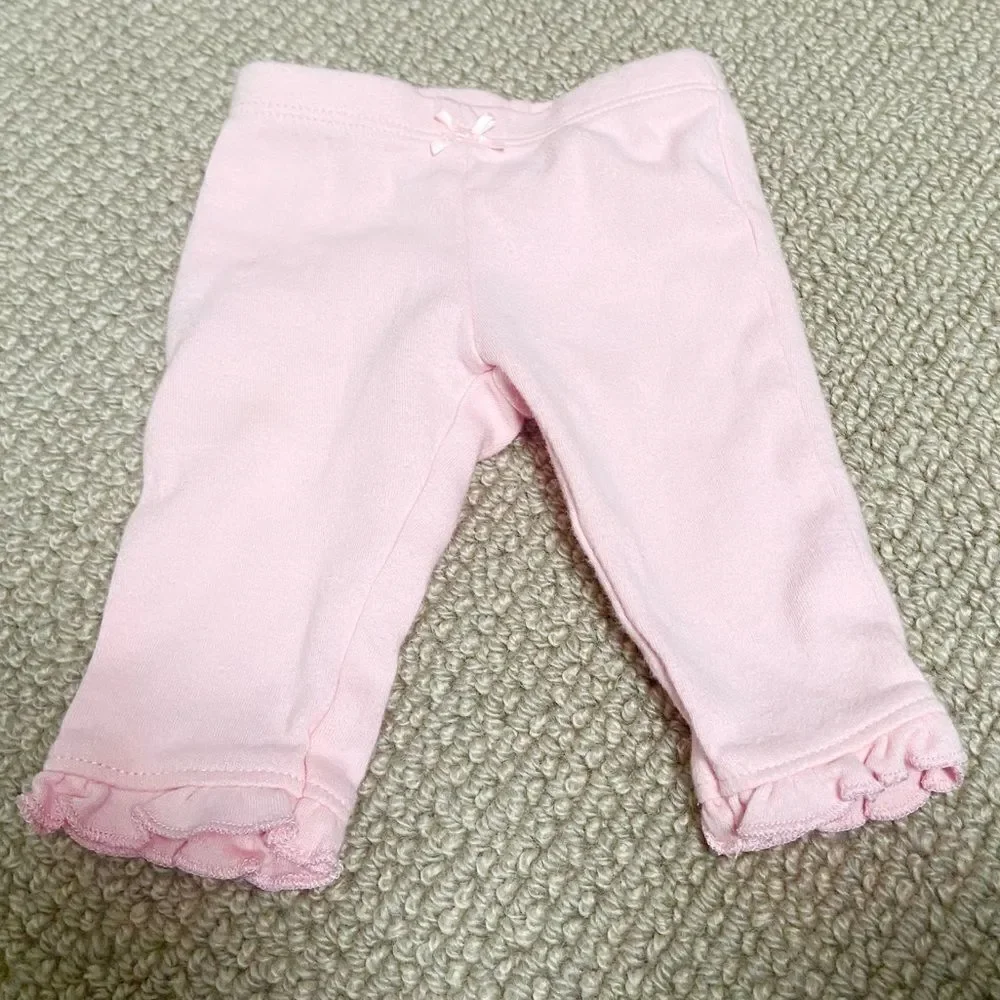 🍭6/$30 Carter’s cotton pale pink ruffle bottom bow legging pants - newborn / nb